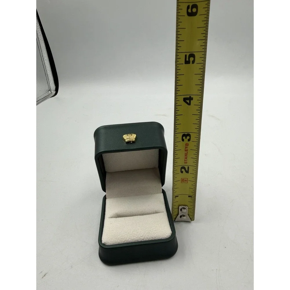 Dark Green Faux Leather Ring Box Crown Design Square Padded Lined Jewelry Case